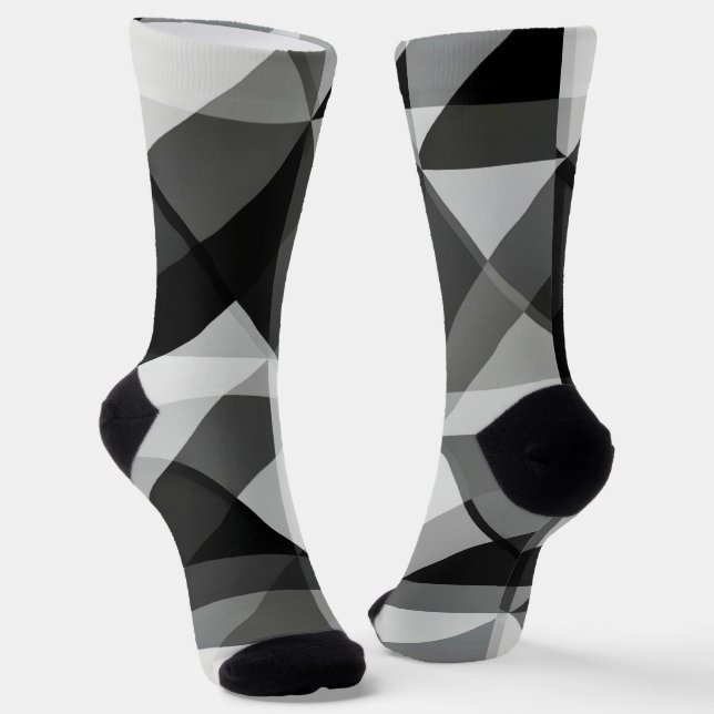 Crazy Abstract Argyle Socks in Black and Gray (Angled)