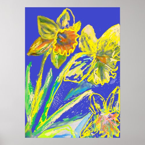 Crazy Abstract Daffodil Spring Garden Art Poster
