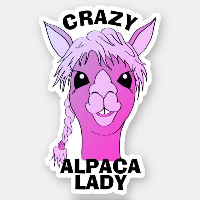 Crazy Alpaca Lady Pink Custom Vinyl Cut Sticker (Front)