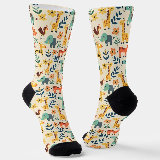 Crazy Animals Colorful Pattern Socks (Angled)