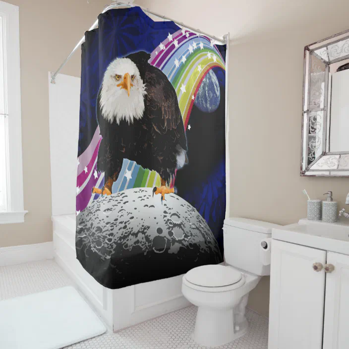 Bald Eagle with Heart Shaped American Flag American Bathroom Shower Curtains 