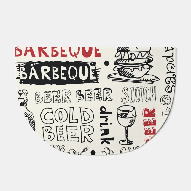 Crazy BBQ: Whimsical Doodle Art Doormat (Front)