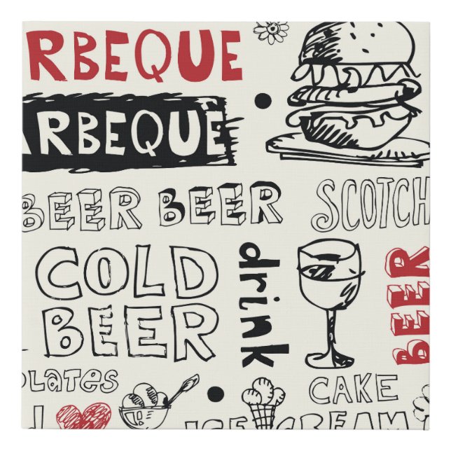 Crazy BBQ: Whimsical Doodle Art Faux Canvas Print (Front)