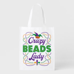 Crazy Beads Lady Mardi Gras Bead Lover Grocery Bag