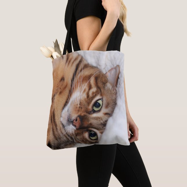 Crazy Bengal Cat Tote Bag, Add Your Own Meme (Close Up)