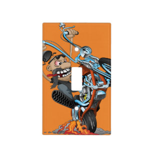 Crazy biker on an old school chopper motorcycle light switch cover