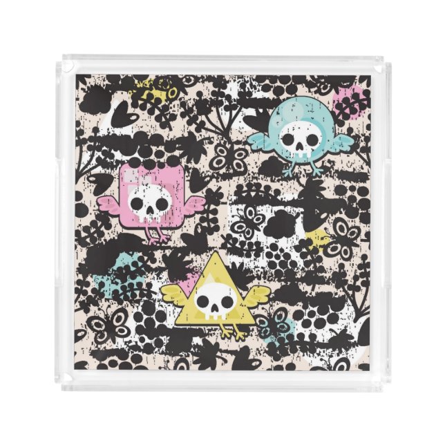 Crazy birds pattern acrylic tray (Front)
