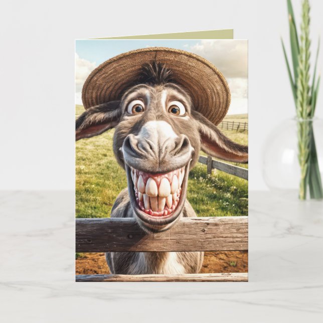 Crazy Birthday Donkey Wearing a Hat Card (Front)