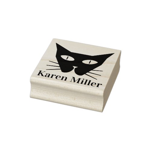 Crazy Black Cat Eyes Custom Name Rubber Stamp