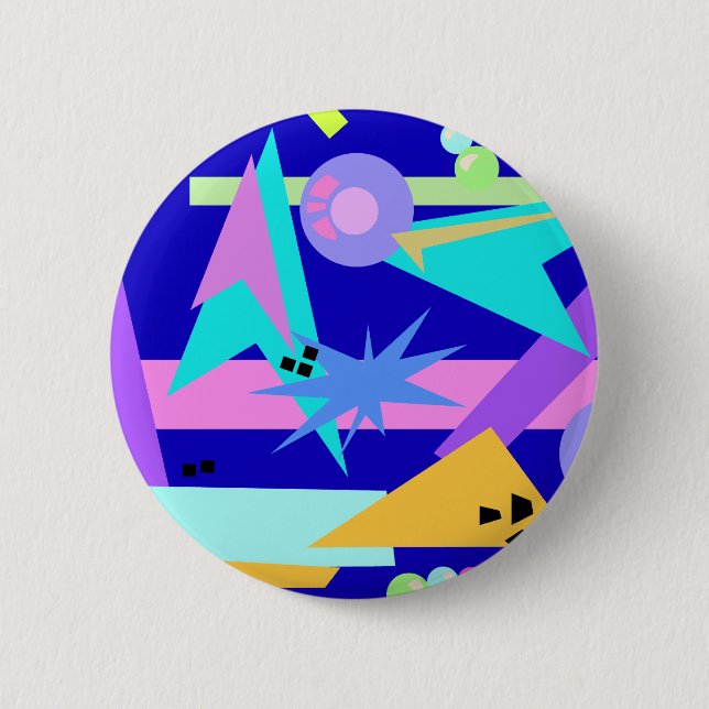 Crazy Blue Eighties Pattern Button (Front)