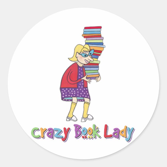 Crazy Book Lady Classic Round Sticker (Front)
