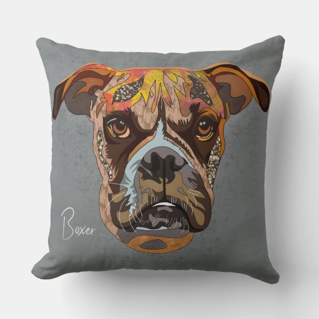 Crazy Boxer hand-painted  Throw Pillow (Front)