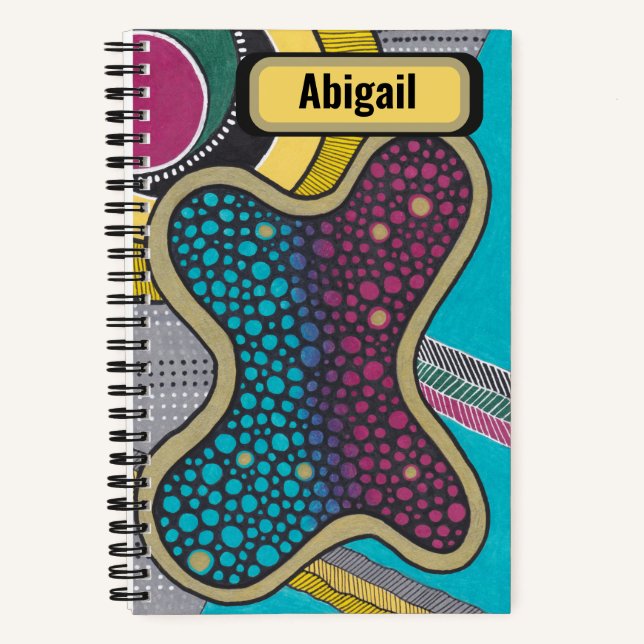 Crazy bright amoeba, personalized, doodle art notebook (Front)
