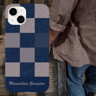 Crazy Buffalo Check in Taupe Brown and Navy Blue Case-Mate iPhone 14 Case