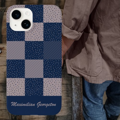 Crazy Buffalo Check in Taupe Brown and Navy Blue Case_Mate iPhone 14 Case