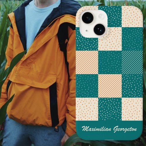 Crazy Buffalo Check in Teal and Cream Case_Mate iPhone 14 Case