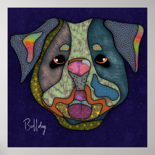 Crazy Bulldog dog face-hand-painted Poster
