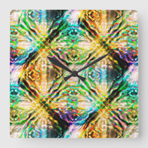 Crazy burnt colorful texture, abstract squares square wall clock