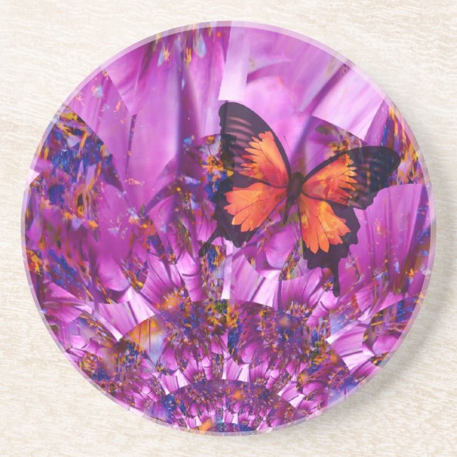 Crazy Butterfly Sandstone Coaster (Front)