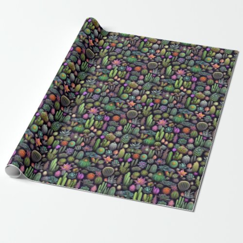 Crazy Cacti and Succulents Pattern Wrapping Paper