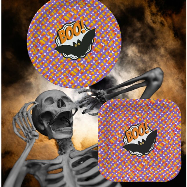 Crazy Candy Corn Black Bat Boo! Halloween  Paper Plates (So scary for your Halloween party!)
