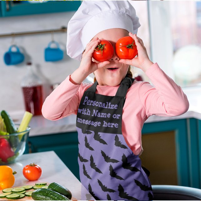 Crazy Candy Corn Scary Black Bat Halloween  Apron (The kiddos can whip up some fun Halloween treats wearing this personalized purple haze bat apron!)