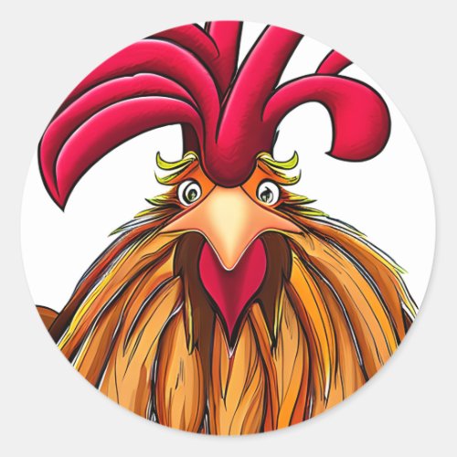 Crazy Cartoon Chicken  Classic Round Sticker