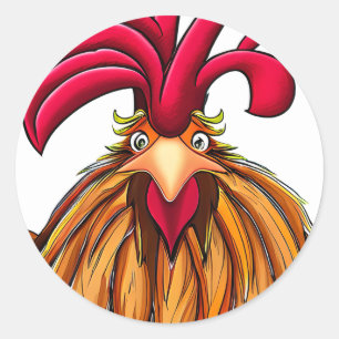 Crazy Cartoon Chicken Classic Round Sticker