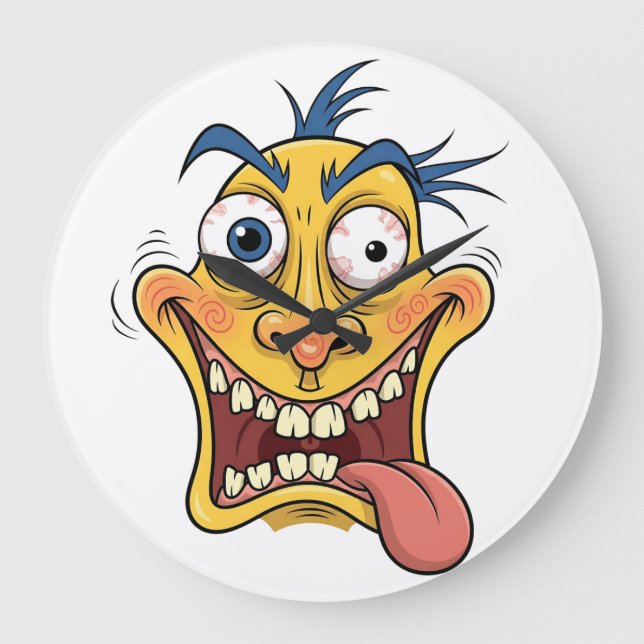 Crazy Cartoon Face – Funny Wacky Expression Design Large Clock (Front)