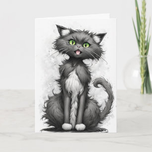 Crazy Cat Cartoon Birthday Card