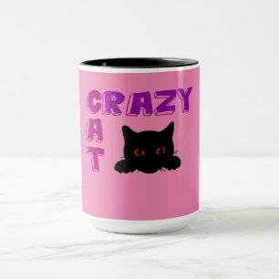 'CRAZY CAT" coffee mug in black & pink.