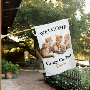 Crazy Cat DAD, Orange Kittens WELCOME House Flag