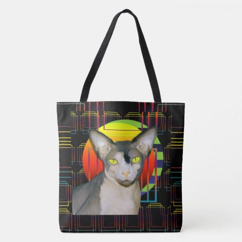 Crazy Cat Design with Sphynx Cat Ninja on Black Tote Bag