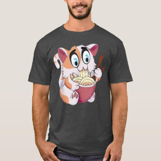 Crazy Cat Freaking Cat Isst Ramen Pasta Soup Kitte T-Shirt