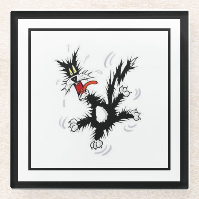 Crazy Cat Glass Coaster (Front)
