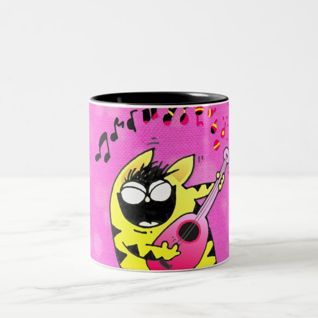 Crazy Cat Guitarist Two-Tone Coffee Mug (Center)