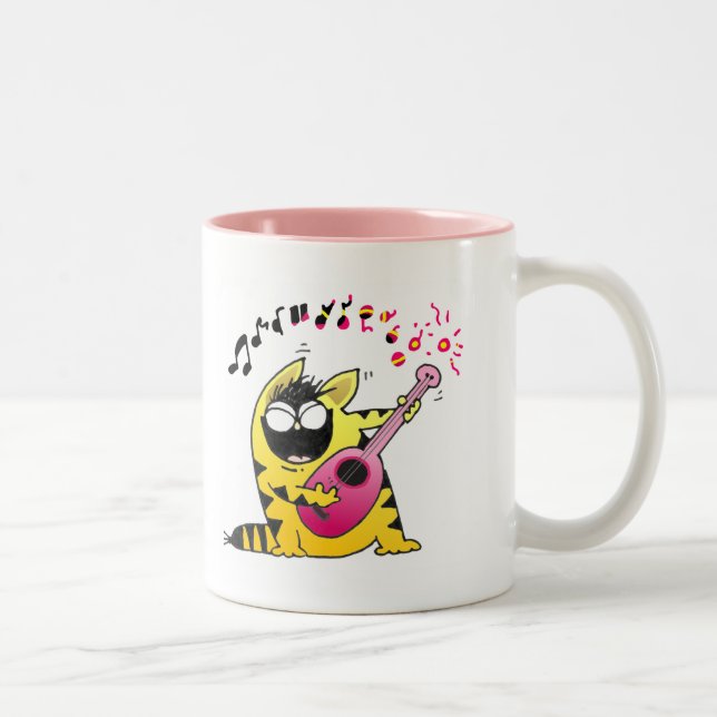 Crazy Cat Guitarist Two-Tone Coffee Mug (Right)