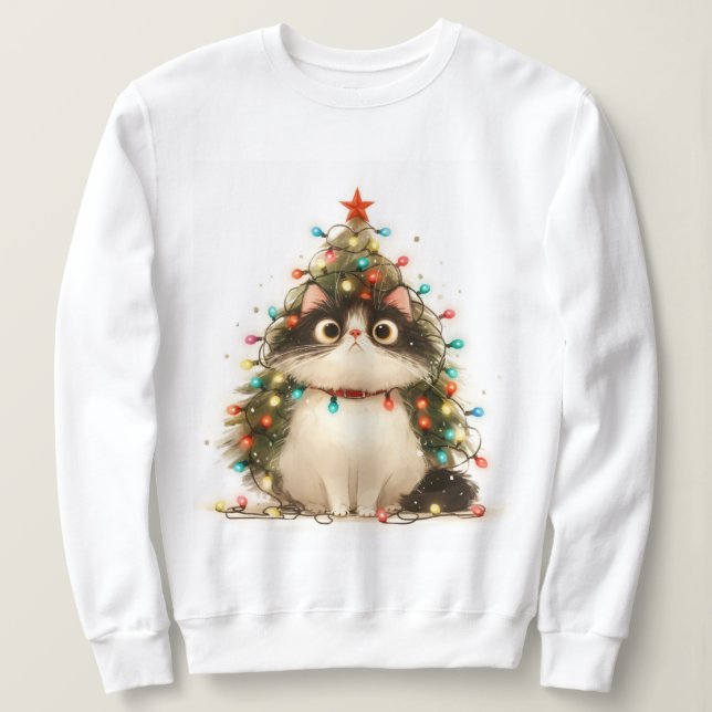 Crazy Cat In Christmas Lights Funny Cat Sweatshirt (Design Front)
