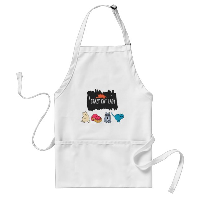 Crazy Cat Lady and 4 Cute Cats Adult Apron (Front)