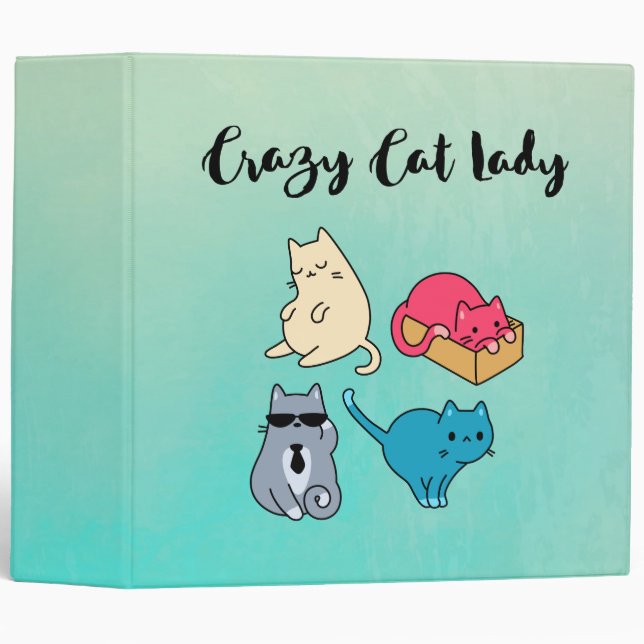 Crazy Cat Lady and 4 Cute Cats Binder (Front/Spine)