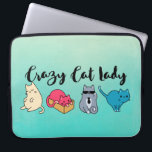 Crazy Cat Lady and 4 Cute Cats Laptop Sleeve<br><div class="desc">A laptop sleeve with the words: "Crazy Cat Lady" written in a trendy font. 4 cute cats below the text. Each cat has a unique personality. One is a cool cat with sunglasses and a tie, another is a sleepy cat, one is a staring cat, and one is a playful...</div>