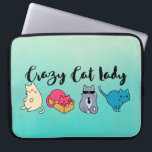 Crazy Cat Lady and 4 Cute Cats Laptop Sleeve<br><div class="desc">A laptop sleeve with the words: "Crazy Cat Lady" written in a trendy font. 4 cute cats below the text. Each cat has a unique personality. One is a cool cat with sunglasses and a tie, another is a sleepy cat, one is a staring cat, and one is a playful...</div>