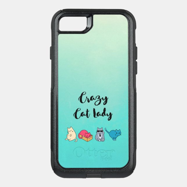 Crazy Cat Lady and 4 Cute Cats Otterbox iPhone Case (Back)