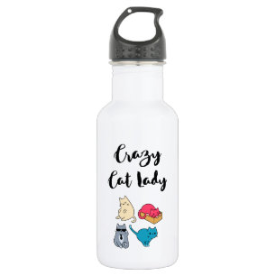 Crazy Cat Lady and 4 Cute Cats Stainless Steel Water Bottle