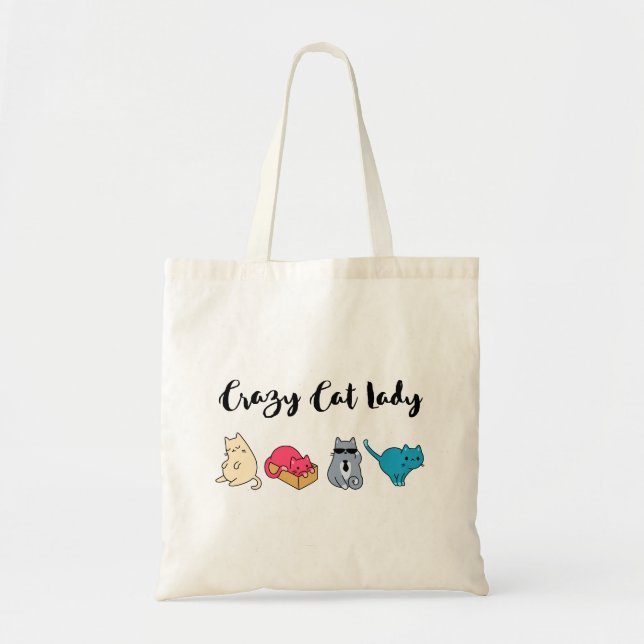 Crazy Cat Lady and 4 Cute Cats Tote Bag (Front)