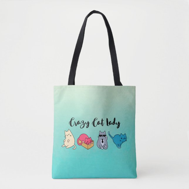 Crazy Cat Lady and 4 Cute Cats Tote Bag (Front)