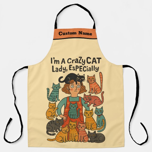 Crazy Cat Lady Apron – Whimsical & Bold (Front)