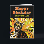 Crazy Cat Lady Birthday Card<br><div class="desc">Colorful retro abstract portrait of a cat used to celebrate the birthday of a crazy cat lady.</div>