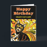 Crazy Cat Lady Birthday Card<br><div class="desc">Colorful retro abstract portrait of a cat used to celebrate the birthday of a crazy cat lady.</div>