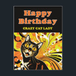 Crazy Cat Lady Birthday Holiday Postcard<br><div class="desc">Colorful retro abstract portrait of a cat used to celebrate the birthday of a crazy cat lady.</div>
